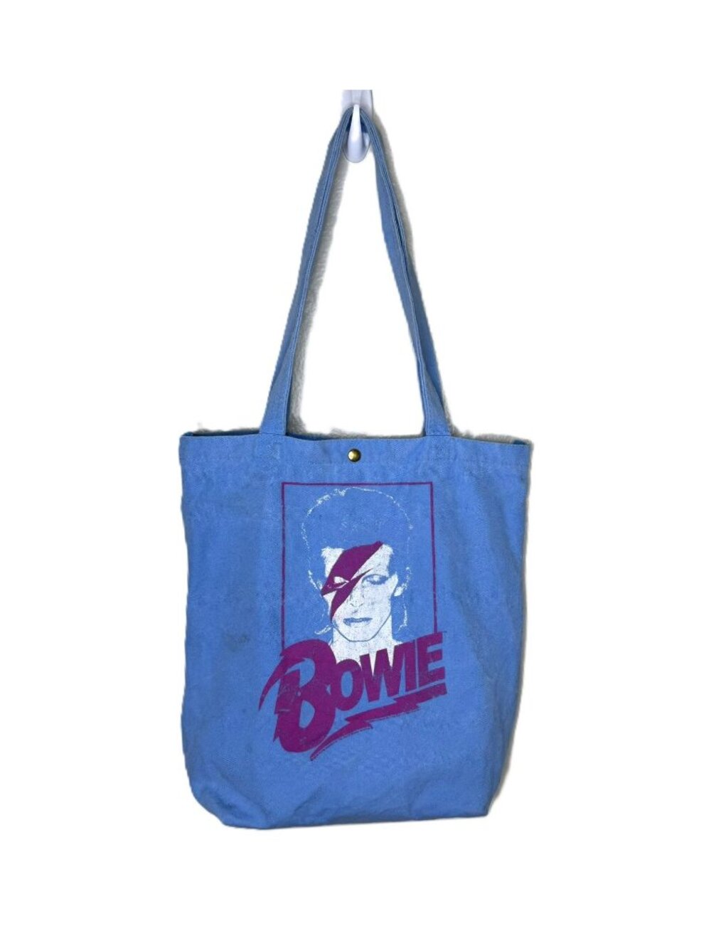 Blue Canvas David Bowie Ziggy Stardust Small Tote Bag, Snap Closure